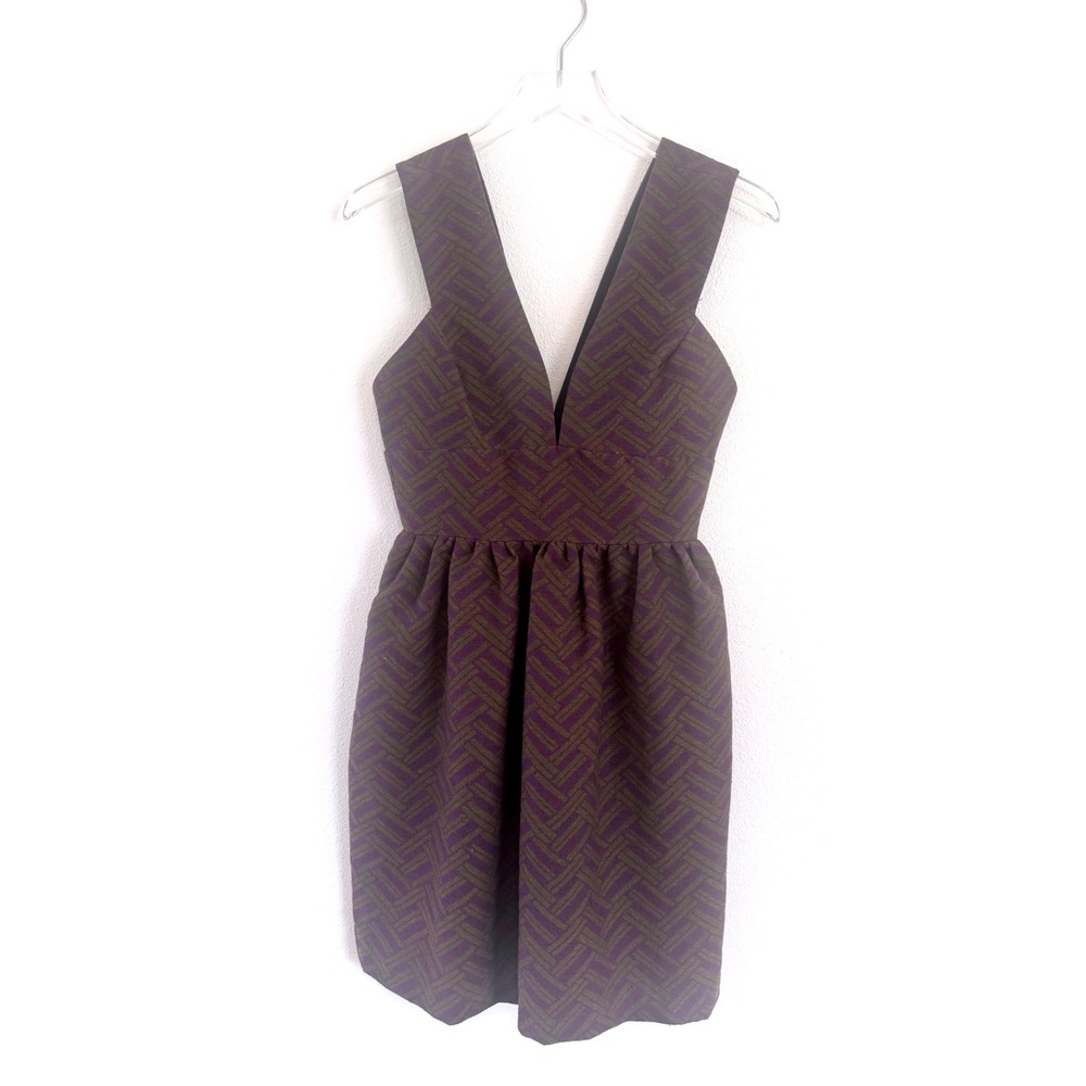 Walter Dress | Purple Chevron Deep V-Neck Dress Wool Blend Short Cocktail Dress